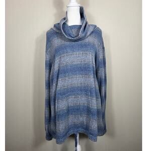 Susan Graver Weekend Printed Brushed Blue & Gray Cowl Neck Sweater Size 2X